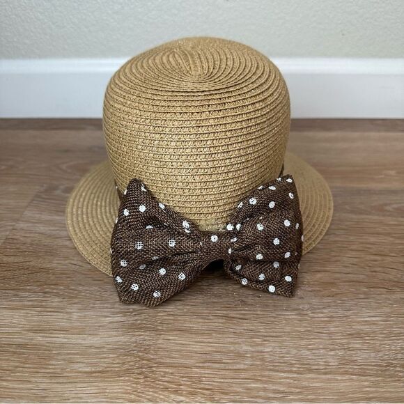 Nicole Marciano 100% Straw Split Brim Bow Polka Dot Summer Hat - Picture 7 of 11